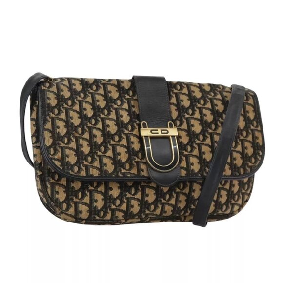 Christian Dior Trotter Canvas Shoulder Bag Navy Gold Auth 111587 - Picture 1 of 16